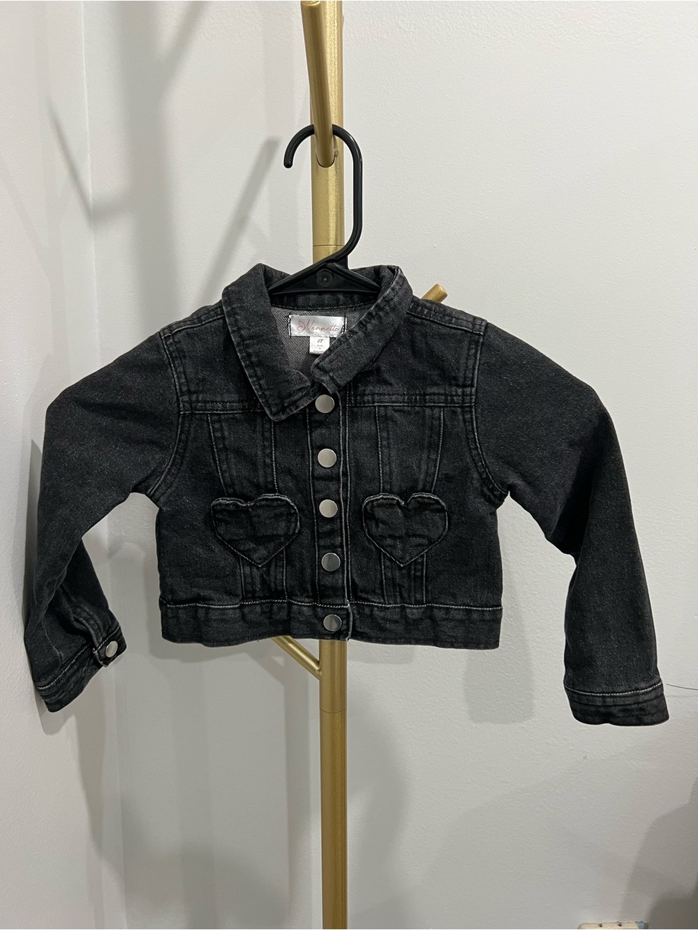 Kids Black Denim Jacket with Heart Pockets - [Brand Unspecified]